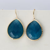 Teardrop Natural Gemstone Gold Plated Earrings, Faceted Crystal Stone Jewelry Earrings WX2148