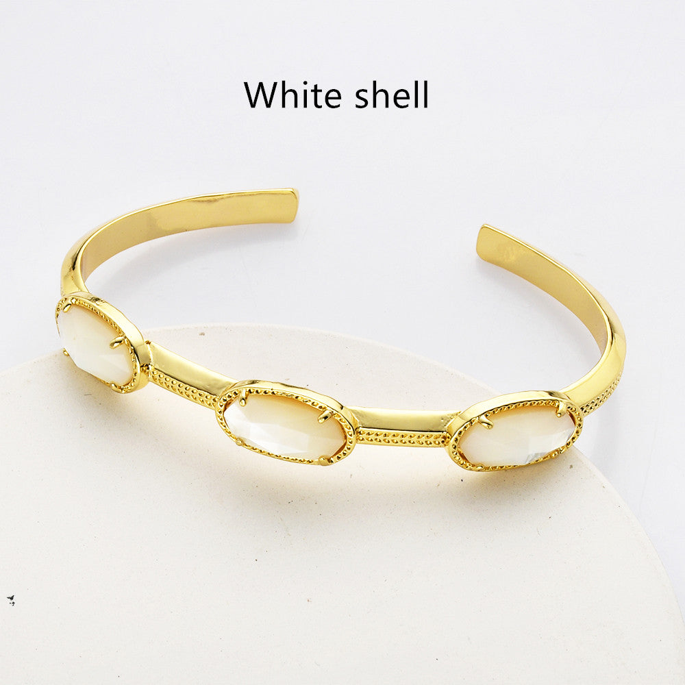 gold white shell cuff bracelet