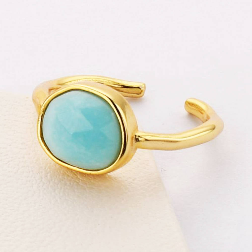 Natural Gemstone Crystal Faceted Rings In Gold Plated Brass Bezel Larimar Ring Larimar Jewelry Fashion Jewelry ZG0460 gift for woman 