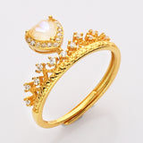 S925 Sterling Silver Gold CZ Crown Gemstone Heart Ring, Healing Crystal Jewelry SS210RG