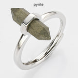 Silver Hexagon Point Multi-kind Stone Ring, Adjustable, Gemstone Ring Jewelry WX2207