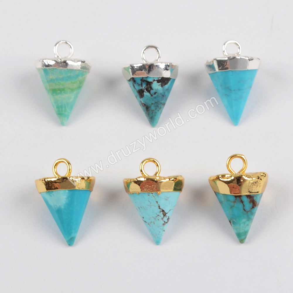 Natural Turquoise Cone Charm Silver Plated, Turquoise Point CharmG1369