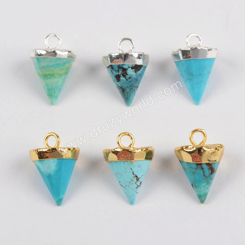 Natural Turquoise Cone Charm Silver Plated, Turquoise Point CharmG1369