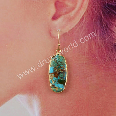 Bezel Copper Turquoise Earrings Turquoise Jewelry Silver Plated S1924