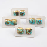 Square Natural Copper Turquoise Stud Earrings Gold Plated G1723