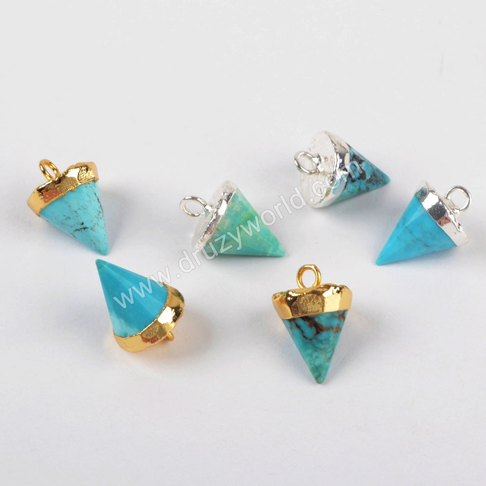 Natural Turquoise Cone Charm Silver Plated, Turquoise Point CharmG1369