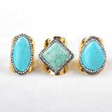 Different Shape Gold Plated Blue Howlite Turquoise Gemstone Band Ring JAB471