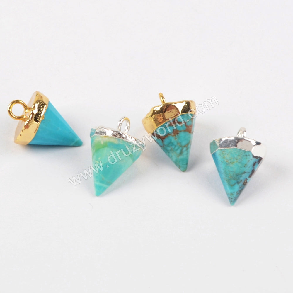 Natural Turquoise Cone Charm Silver Plated, Turquoise Point CharmG1369