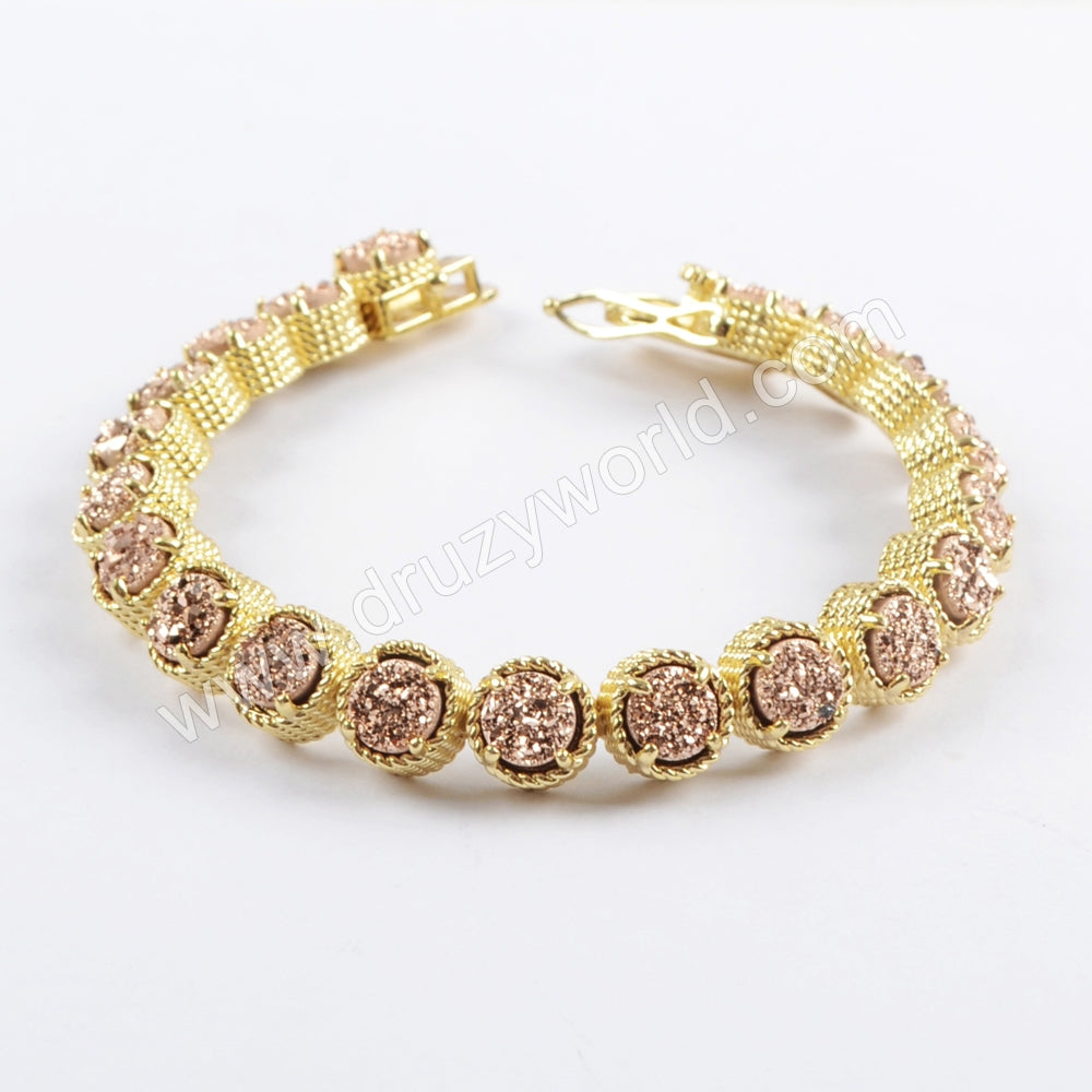 Gold Plated Multi Titanium AB White Druzy Bracelet, Natural Drusy Crystal Tennis Bracelet ZG0353