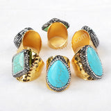 Different Shape Gold Plated Blue Howlite Turquoise Gemstone Band Ring JAB471
