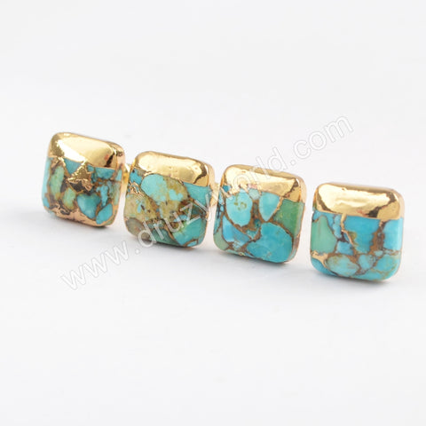 Square Natural Copper Turquoise Stud Earrings Gold Plated G1723