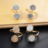 Round Double Titanium AB Druzy Ring Gold Plated, Adjustable, Crystal Jewelry Ring G1155