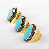 Different Shape Gold Plated Blue Howlite Turquoise Gemstone Band Ring JAB471