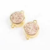 9mm Round Natural Agate Titanium Rainbow Druzy Connector Gold Plated ZG0359