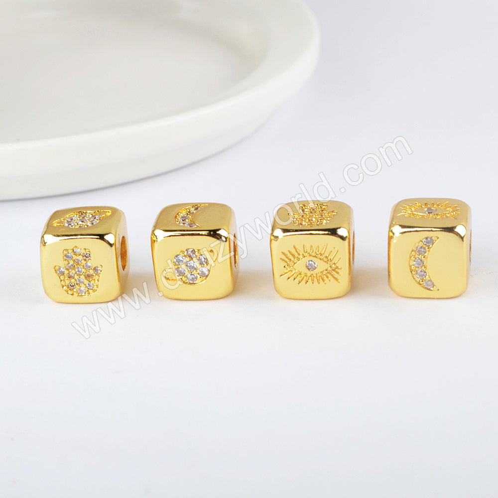 CZ Micro Pave Pattern Beads For Jewelry Making Gold Plated WX1338