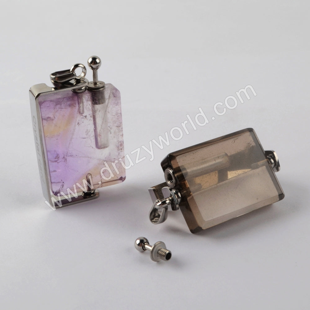 Natural Multi-kind Stones Perfume Bottle Pendant Silver Plated WX1301
