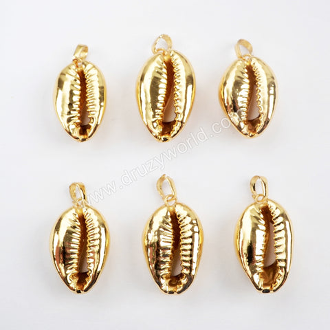 Full Gold Plated Natural Cowrie Shell Pendant Bead G1523