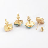 Square Natural Copper Turquoise Stud Earrings Gold Plated G1723