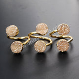 Round Double Titanium AB Druzy Ring Gold Plated, Adjustable, Crystal Jewelry Ring G1155