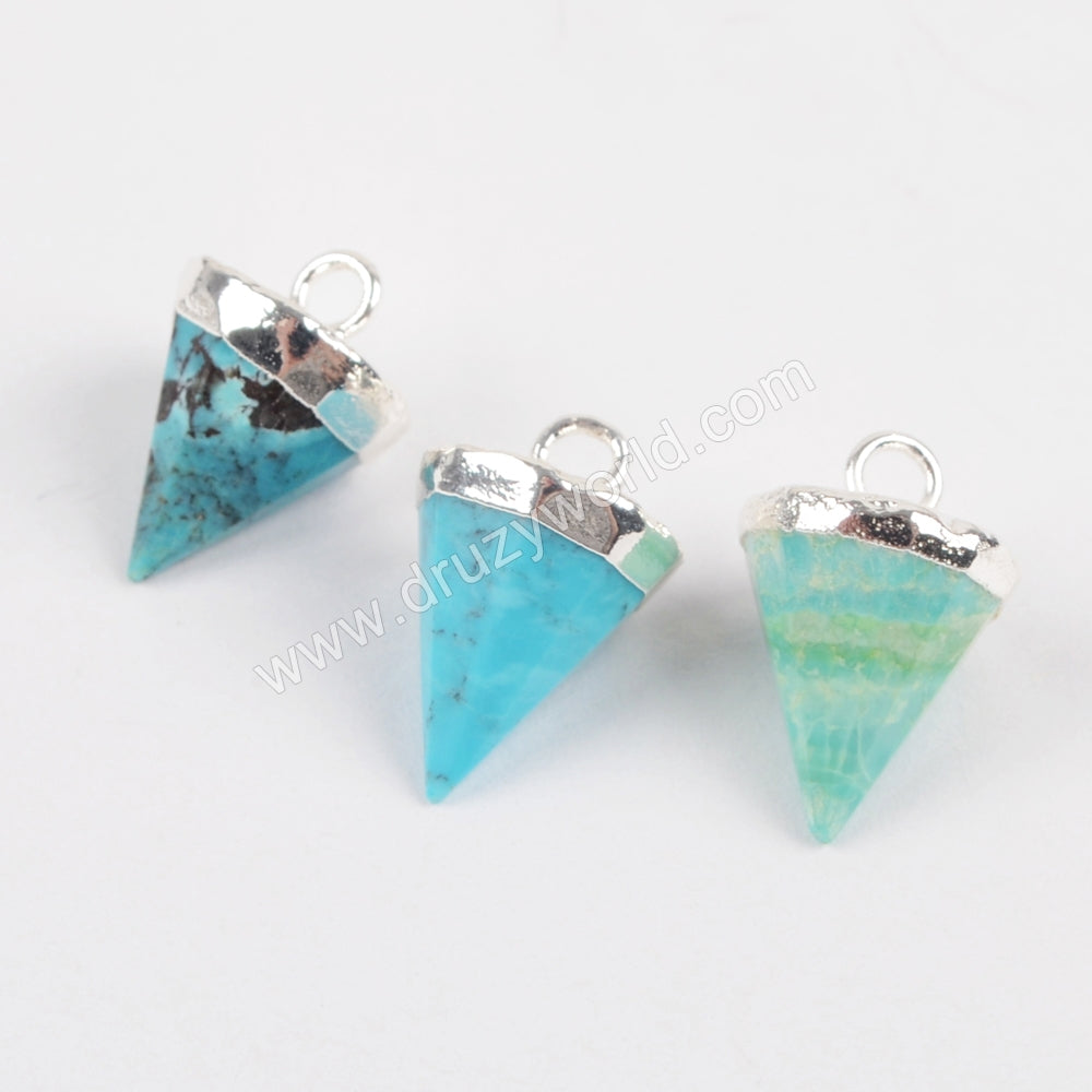 Natural Turquoise Cone Charm Silver Plated, Turquoise Point CharmG1369