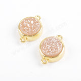 9mm Round Natural Agate Titanium Rainbow Druzy Connector Gold Plated ZG0359