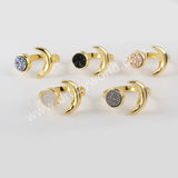 Gold Plated Moon Natural Agate Titanium Druzy Open Ring For Women ZG0438