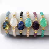 Gold Plated Labradorite Amazonite Lapis Lazuli Faceted Bracelet, 6mm Glass Crystal Beads G1406