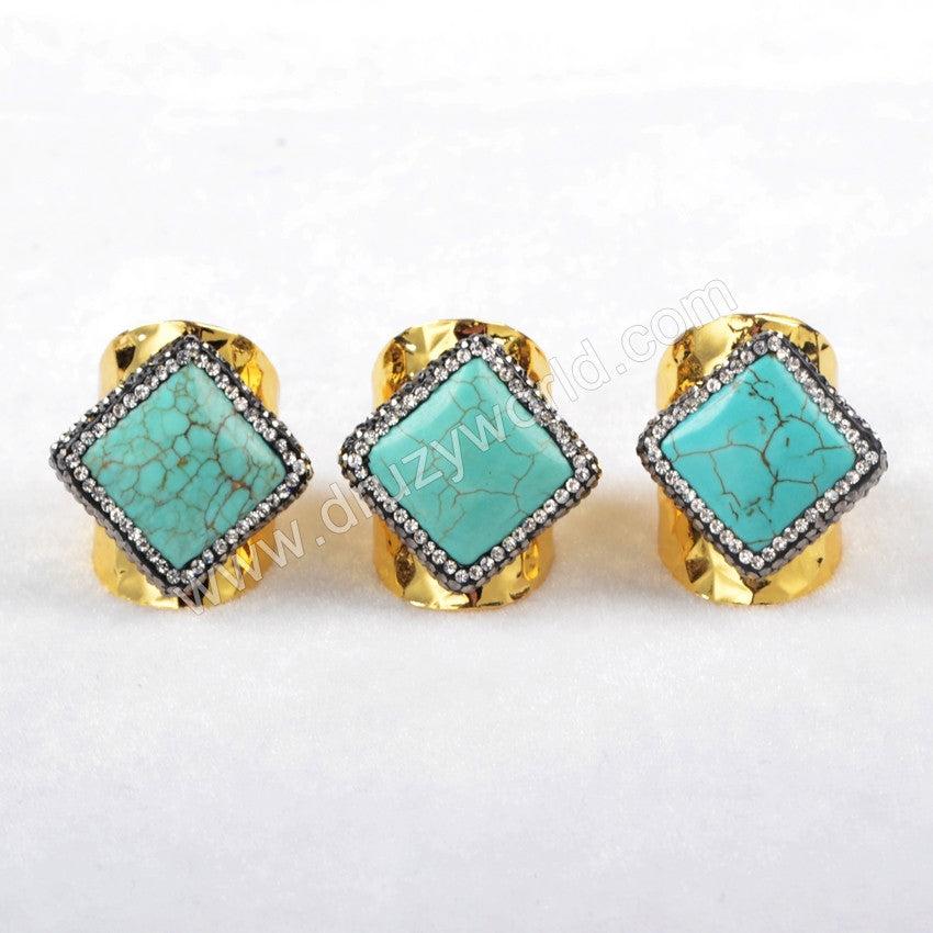 Multi-Kind Shape Howlite turquoise Gold Band Ring JAB471