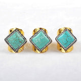 Different Shape Gold Plated Blue Howlite Turquoise Gemstone Band Ring JAB471