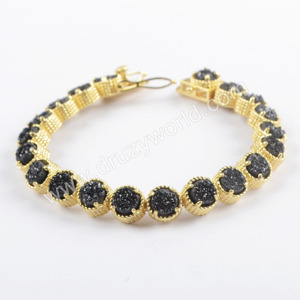 Gold Plated Multi Titanium AB White Druzy Bracelet, Natural Drusy Crystal Tennis Bracelet ZG0353