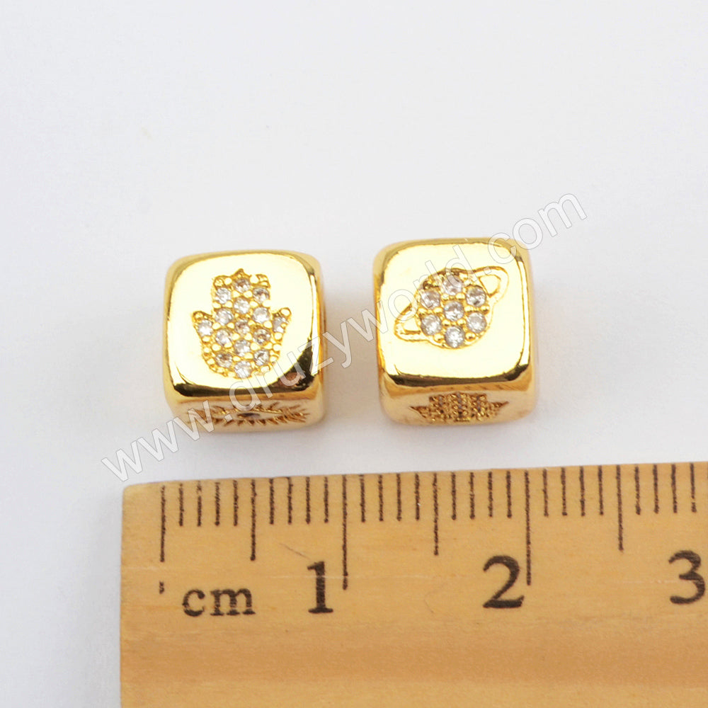 CZ Micro Pave Pattern Beads For Jewelry Making Gold Plated WX1338