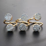 Round Double Titanium AB Druzy Ring Gold Plated, Adjustable, Crystal Jewelry Ring G1155