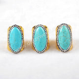 Different Shape Gold Plated Blue Howlite Turquoise Gemstone Band Ring JAB471