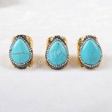 Different Shape Gold Plated Blue Howlite Turquoise Gemstone Band Ring JAB471