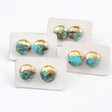 10x10mm Round Copper Natural Turquoise Stud Earrings Gold Plated G1724