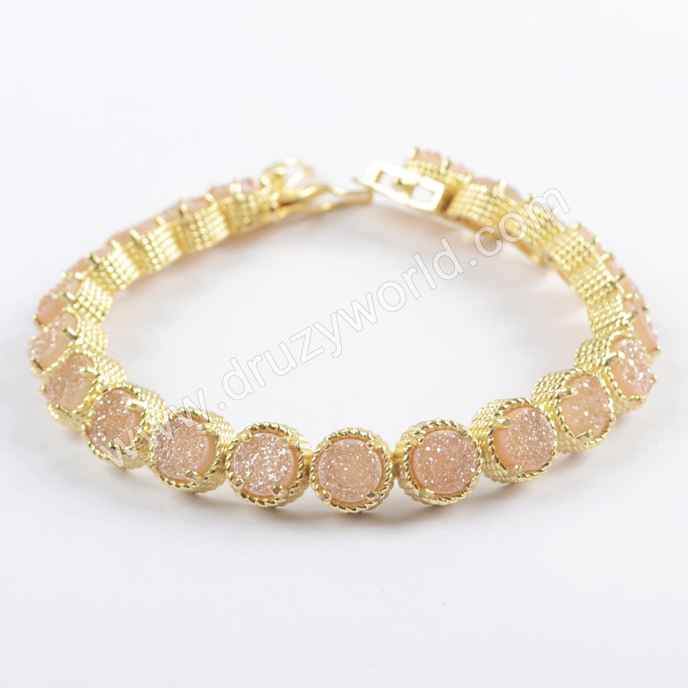 Gold Plated Multi Titanium AB White Druzy Bracelet, Natural Drusy Crystal Tennis Bracelet ZG0353