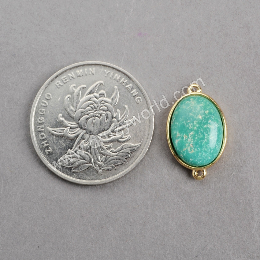 Gold Plated Bezel Oval Natural Turquoise Connector G0415