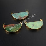 Half Round Australia Jade Connector Gold Plated, Rose Quartz Half Moon, For Jewelry Making G1025