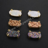 Small Hexagon Gold Plated Claw Natural Agate Titanium Druzy Connector, For Jewelry Making ZG0136