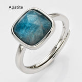 Adjustable Silver Square Gemstone Ring, Faceted, Healing Crystal Stone Ring Jewelry WX2209