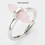 Silver Hexagon Point Multi-kind Stone Ring, Adjustable, Gemstone Ring Jewelry WX2207