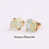 Gold Claw Raw Gemstone Stud Earrings, Prong Set Crystsal Earring, Healing Stone Jewelry ZG0446