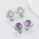 S925 Sterling Silver Moonstone Stud Earrings Zircon Studs, Healing Crystal Jewelry Earrings SS222ES