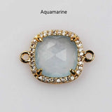 Square Gold Plated Claw Gemstone Faceted CZ Micro Pave Connector briolette crystal stone charms WX2092