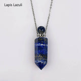 19" Hexagon Point Silver Multi-kind Stone Perfume Bottle Necklace Gemstone bottle necklace WX2091