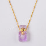 17" Gold Natural Stone Perfume Bottle Necklace in Silver WX1753