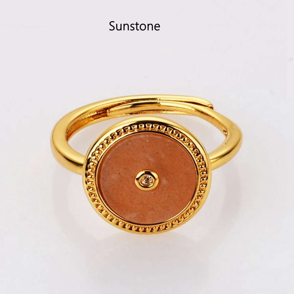 Adjustable Round sunsotne ring Gold Plated Natural Gemstone Ring Healing Crystal Rings WX2084