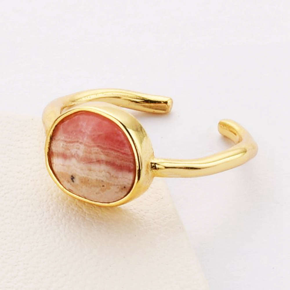 Natural Gemstone Crystal Faceted Rings In Gold Plated Brass Bezel Turquoise Moonstone Larimar Rhodochrosite Ring Rhodochrosite Jewelry Fashion Jewelry ZG0460