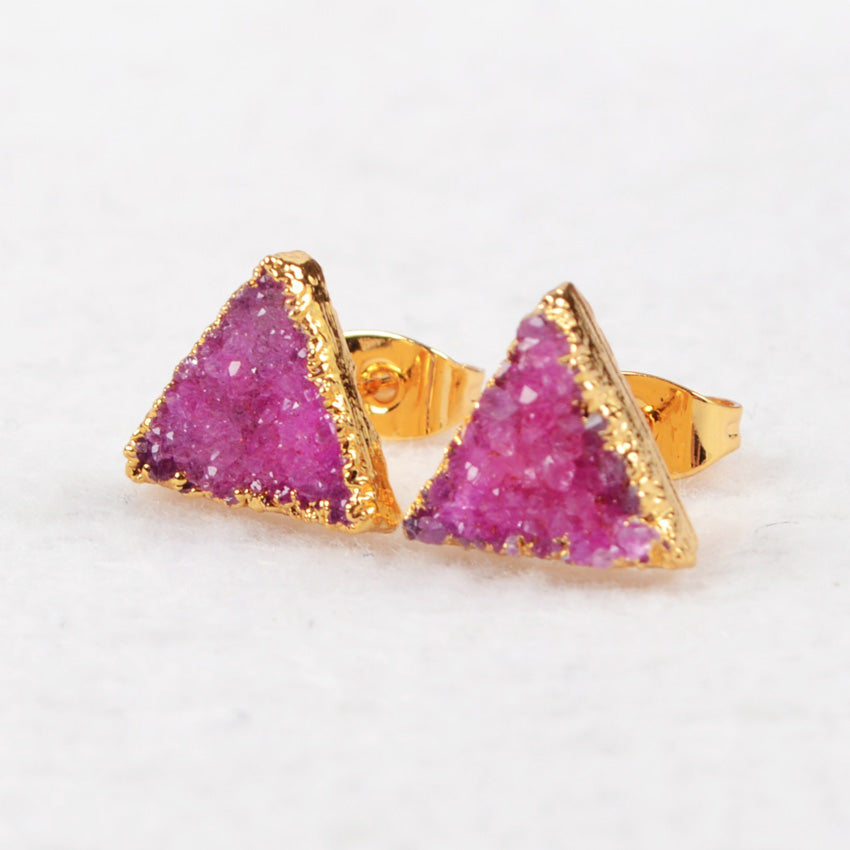 pink Agate Druzy Earrings, triangle druzy studs, blue druzy studs, crystal studs, druzy quartz studs, gemstone earrings, unique jewelry, mother's earrings, mother's day gift