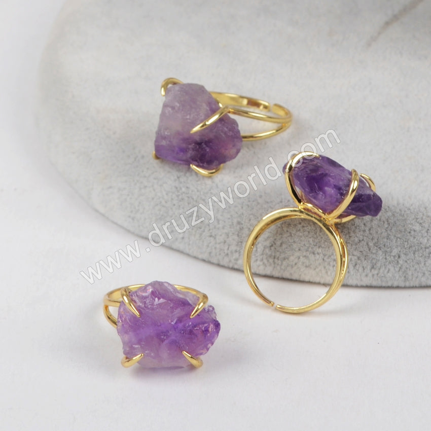 gold claw amethyst ring